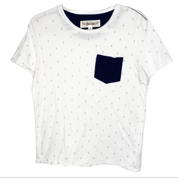 Vintage Men's Blue Sol Anchor White Short Sleeve Tee Shirt Small - Picture 1 of 6